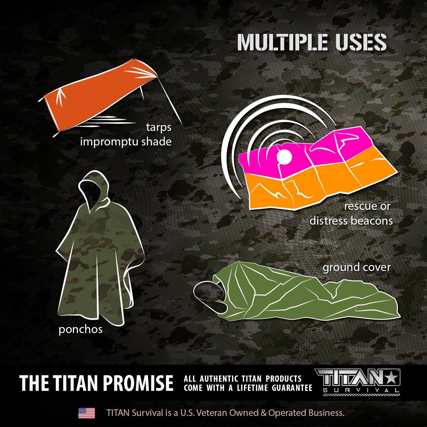 TITAN Survival Premium Mylar Survival Blankets (5 Pack) Thermal Emergency Survival Blanket for Camping, Hunting, Hiking - 90% Heat Retention & Waterproof - Portable Space Blanket w/Size Options