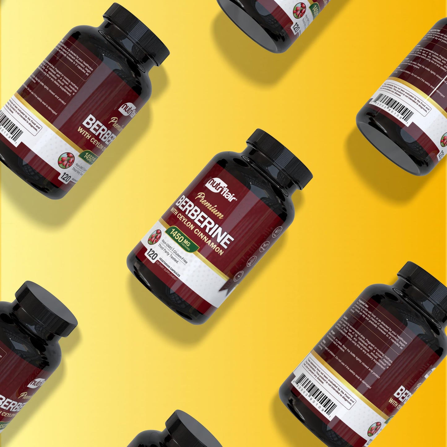 NutriFlair Berberine with Ceylon Cinnamon 1450mg Supplement – 120 Capsules | High Potency Formula with Berberine HCl & Organic Ceylon Cinnamon | Non-GMO, Vegan, Gluten-Free - Medaid International