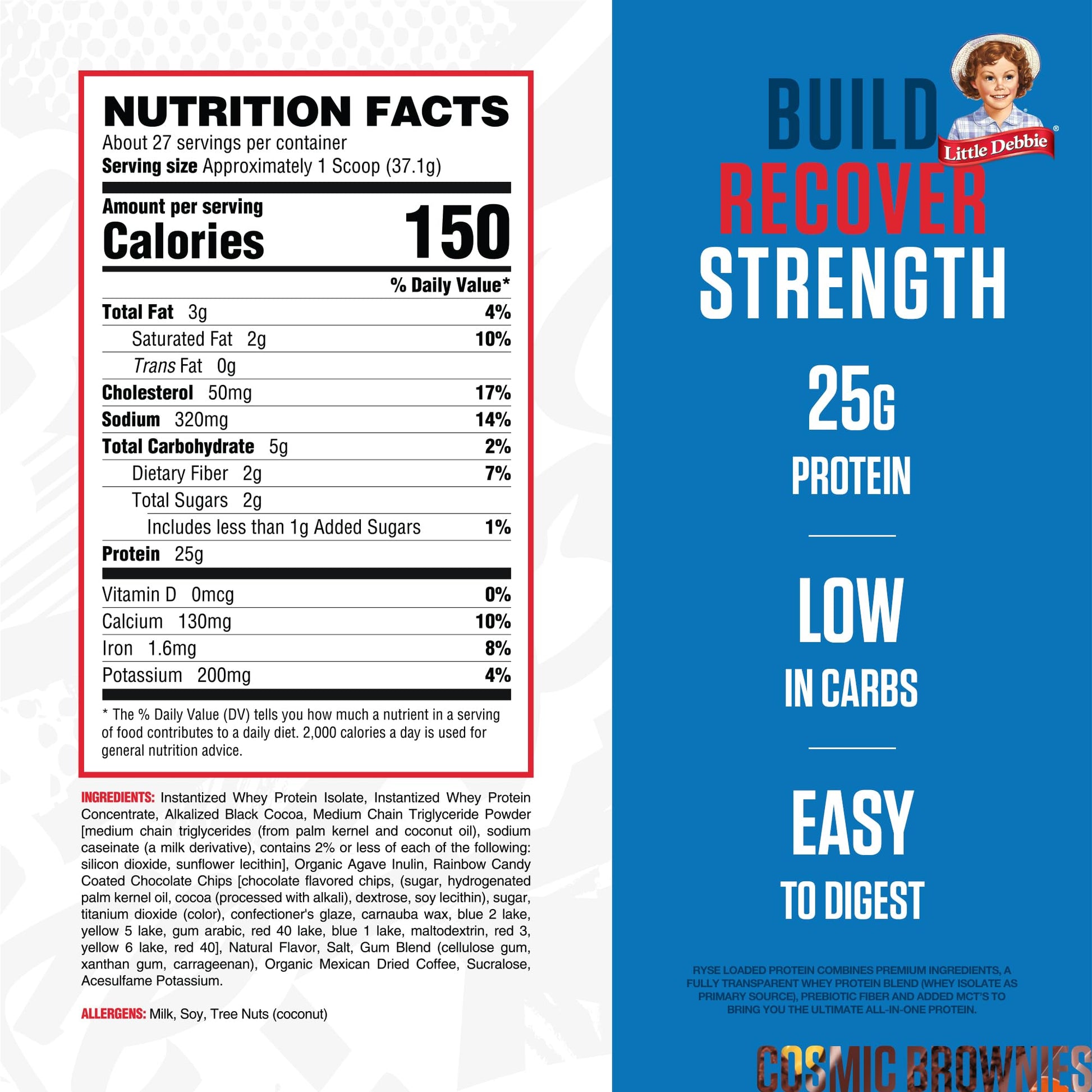 RYSE Loaded Protein Powder - Little Debbie Cosmic Brownie - 25g Whey Protein Isolate & Concentrate with Prebiotic Fiber & MCTs - Low Carb, Low Sugar, Digestive-Friendly - 54 Servings / 4 lb Tub - Medaid International