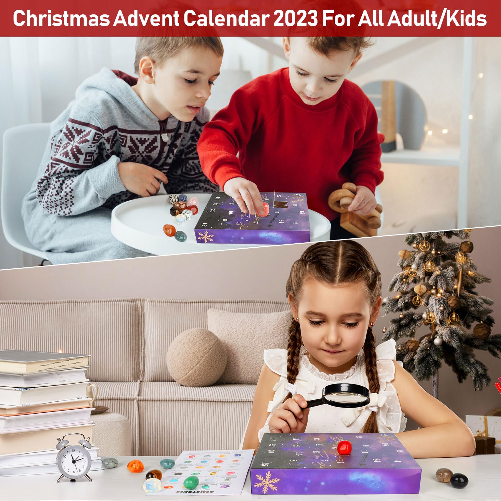 Advent Calendar 2024 Rocks, 24 Days Natural Stone Minerals Crystal Advent Calendar Countdown, Surprises, Natural Gems, Best Gift for Boys (#1) - Medaid International