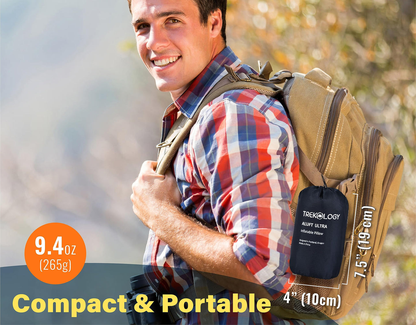 TREKOLOGY Camping Pillow - Large Inflatable (24"x15") for Home-Like Comfort, Portable & Ergonomic, Easy to Clean, Durable & Leak-Proof, Removable Strap for Secure Fit – ALUFT Ultra (Grey) - Medaid International