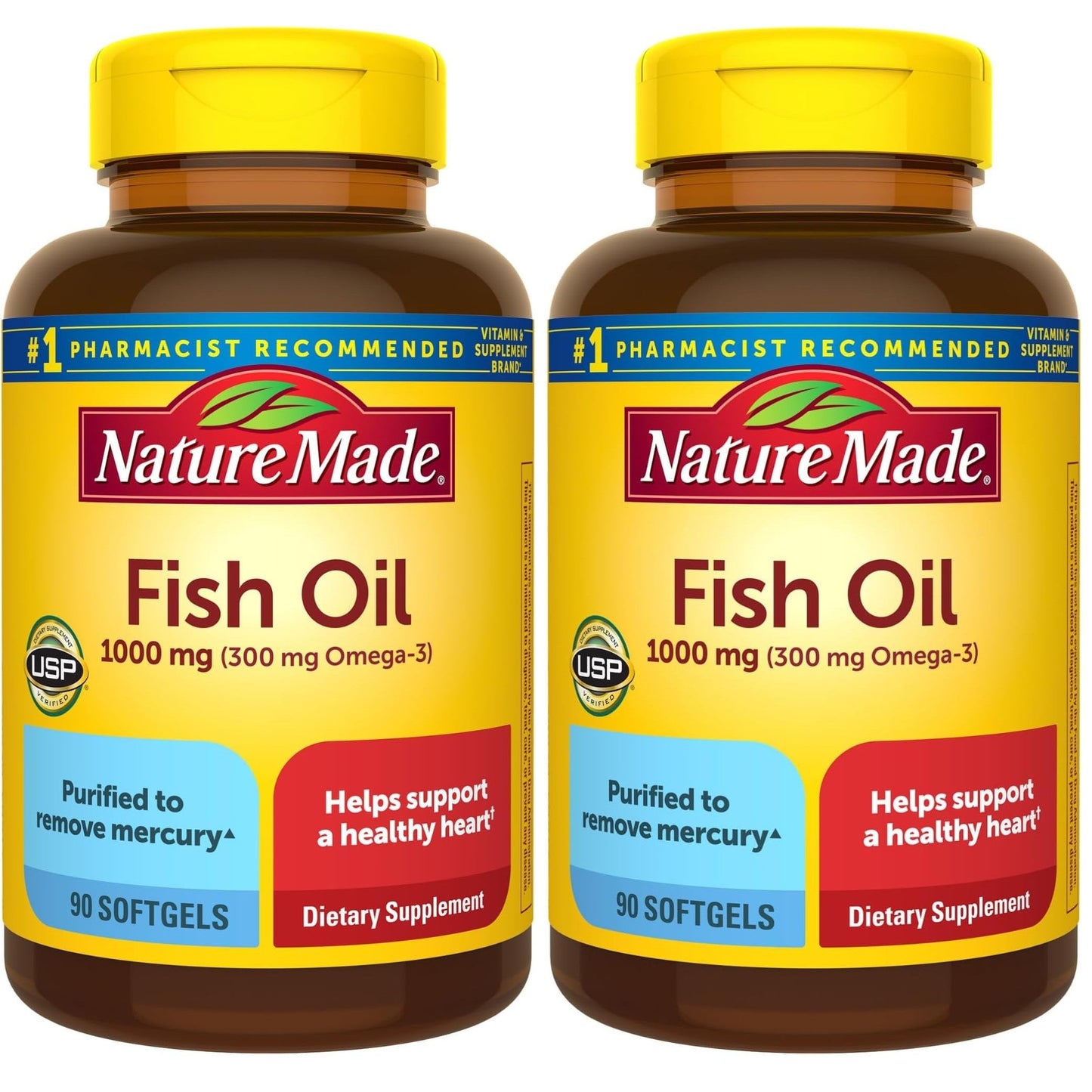 Nature Made Fish Oil Omega 3 Supplements, 1000 mg Softgels, Omega 3 Fish Oil for Healthy Heart Support, 90 Softgels, 45 Day Supply (Pack of 2) - Medaid International