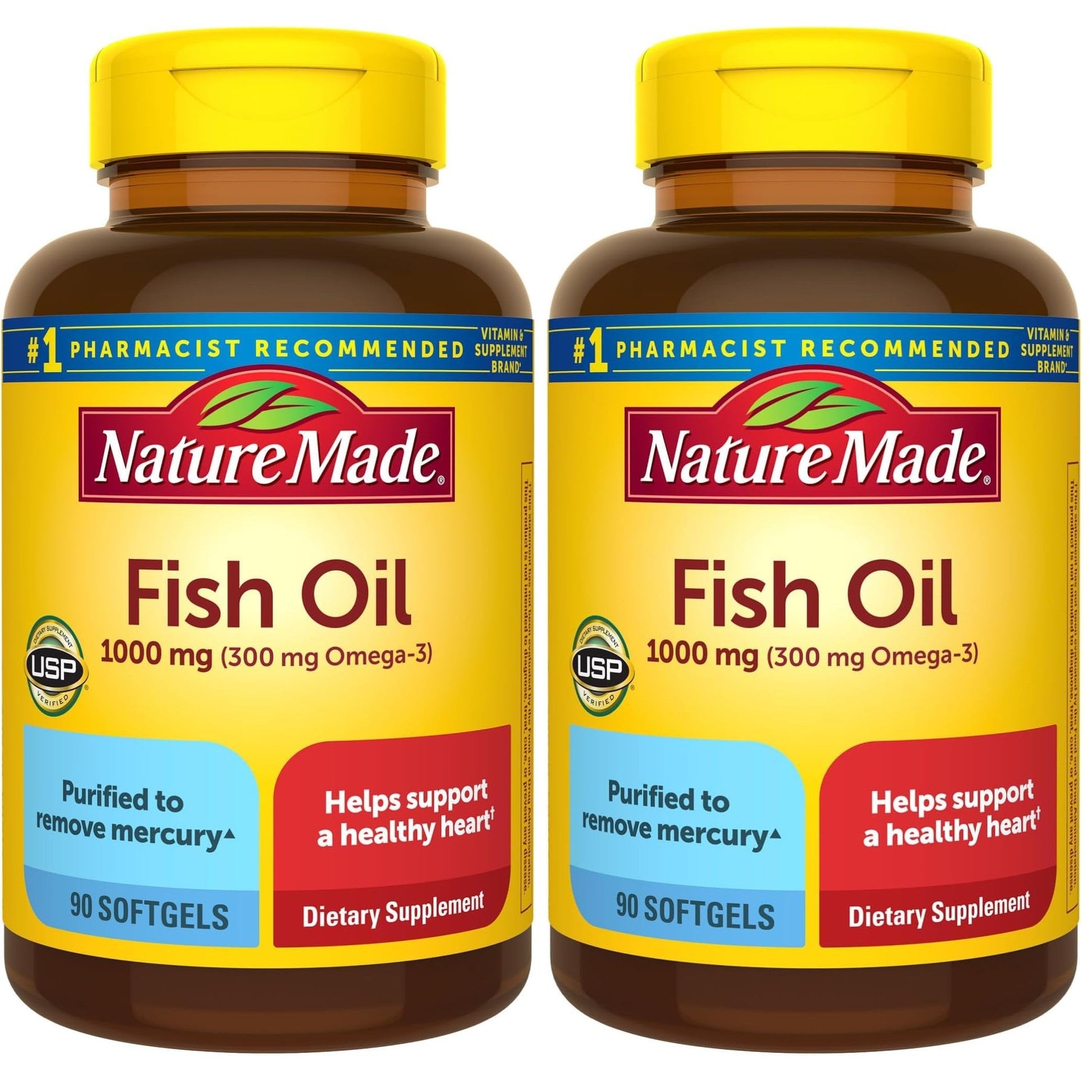 Nature Made Fish Oil Omega 3 Supplements, 1000 mg Softgels, Omega 3 Fish Oil for Healthy Heart Support, 90 Softgels, 45 Day Supply (Pack of 2) - Medaid International