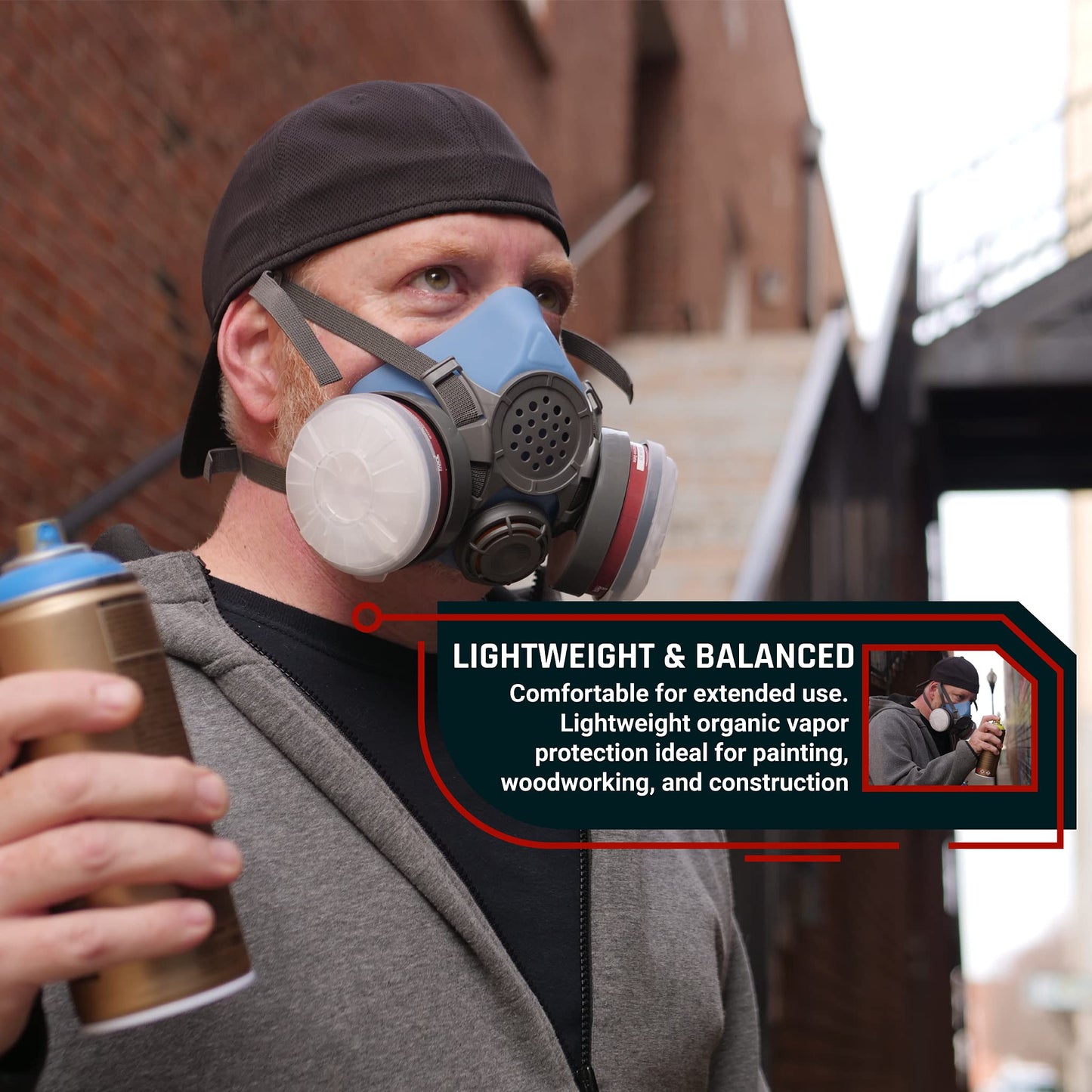 T-60 Half Face Respirator – ASTM Tested – Organic Vapor & Particulate Filtration – Paint Application, Woodworking, & Other Work Protection