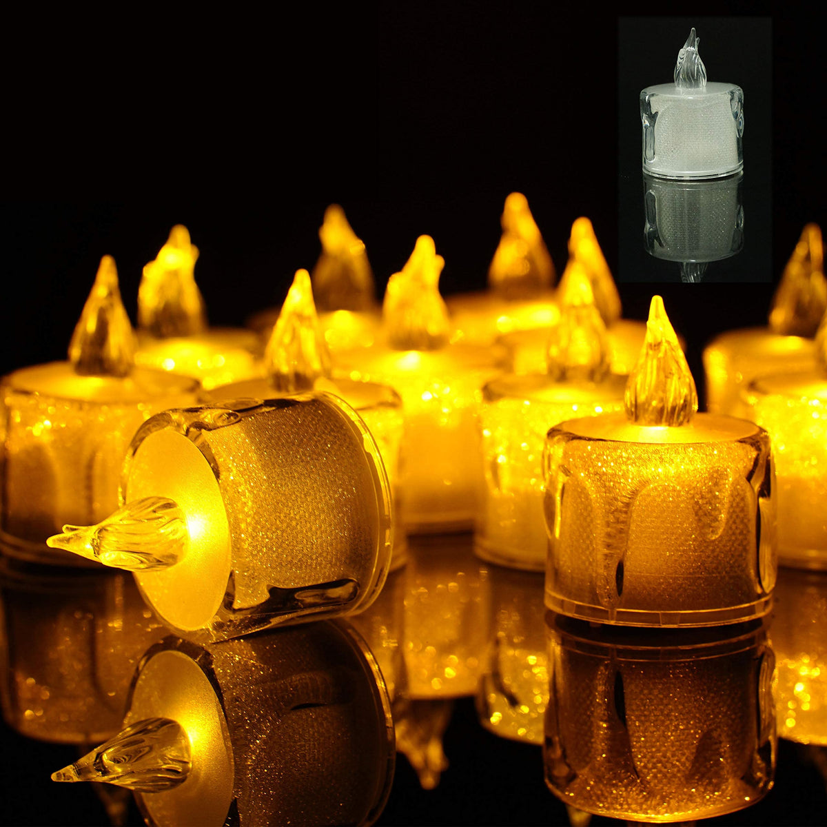 LED Tea Lights, 12 Pcs Gold Flameless Battery Operated Votive Tealights Candle, Small Electric Fake Tea Candle Realistic for Wedding, Table, Festival Celebration (Warm White, No Flash)