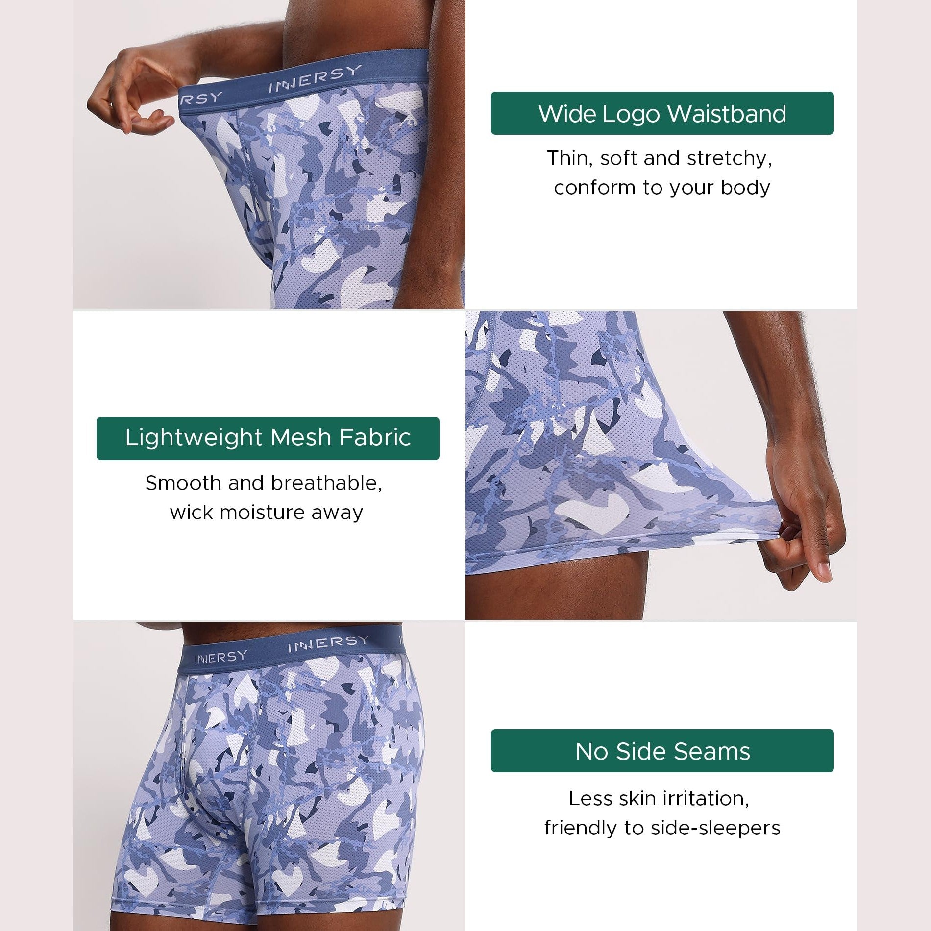 INNERSY Men's Breathable Mesh Boxer Briefs Cooling Moisture Wicking Underwear 4-Pack(Camouflage Maze,Large) - Medaid International