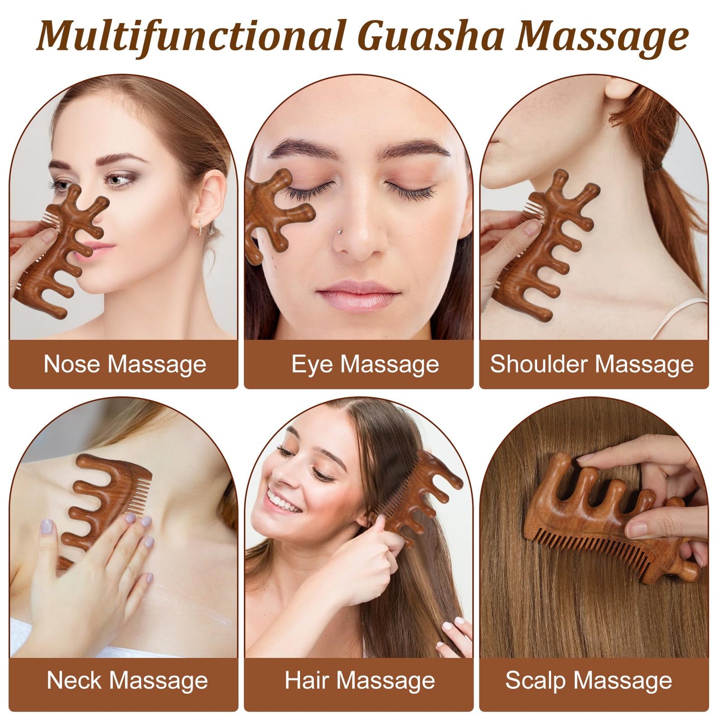 Wooden Scalp Massager, Gua Sha Comb, Massage Comb for Hair, Face, Eye, Neck and Body, Scalp Massage Tool for Stress Relief, Wide Fine Tooth Combs Gift for Women - Medaid International