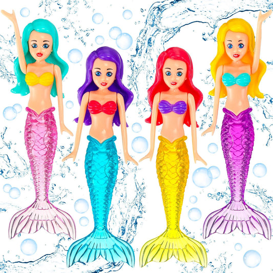 Mermaid Dive Bath Toys 4 Pieces, Colorful Pool & Swimming Toys for Boys, Girls, Teens, Adults, Classic Style Water Play Toys for Bathtub, Beach, and Pool Games