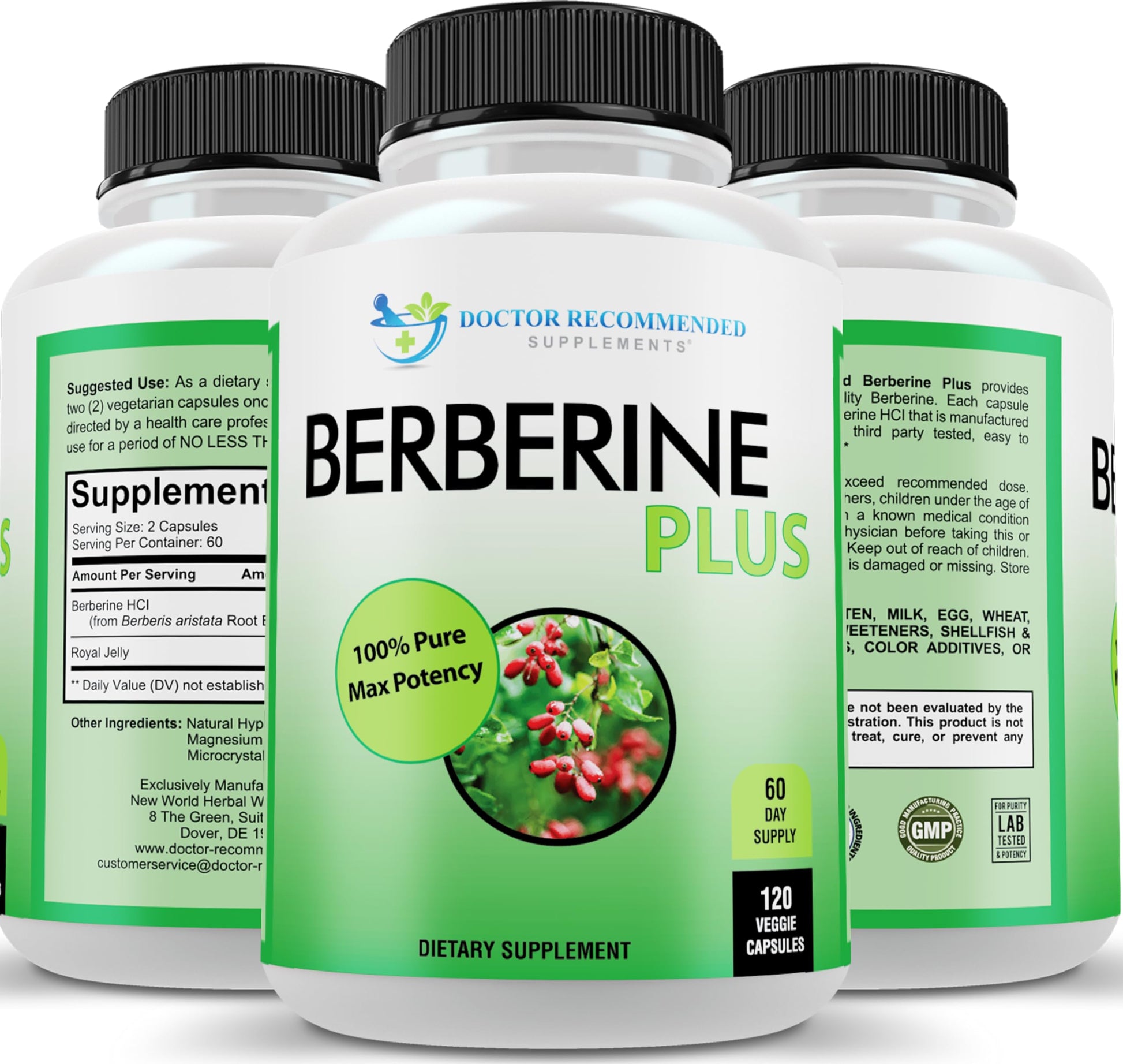 DOCTOR RECOMMENDED SUPPLEMENTS Berberine Plus 1200mg Per Serving - 120 Veggie Capsules with Royal Jelly - Medaid International
