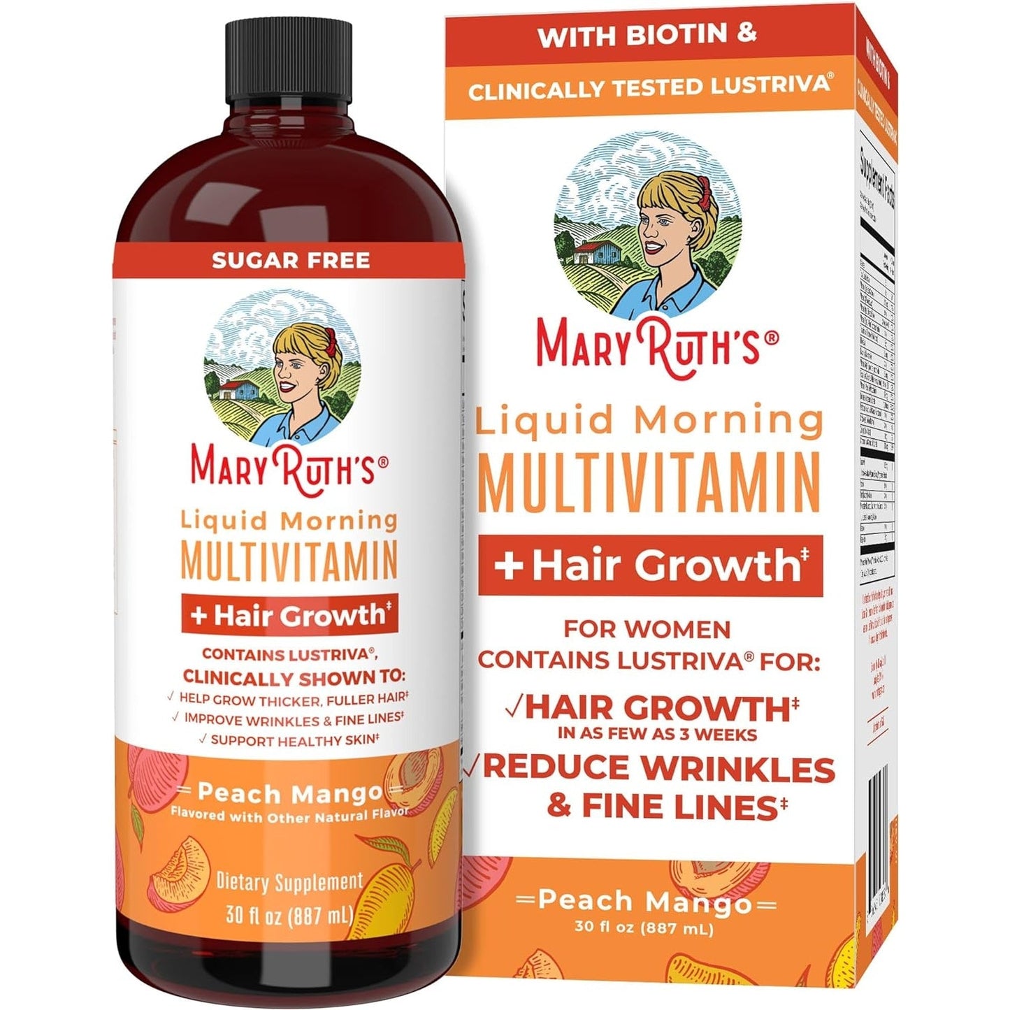 MaryRuth's Liquid Multivitamin + Lustriva® Hair Growth Vitamins | Biotin 10000mcg | Vitamin D | Clinically Tested for Thicker Hair, Wrinkles, Fine Lines, Skin Care | Ages 18+ | 30 Fl Oz - Medaid International