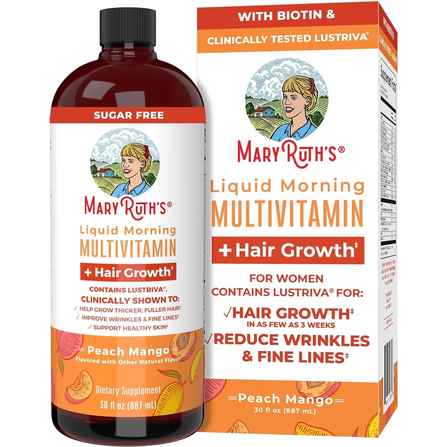 MaryRuth's Liquid Multivitamin + Lustriva® Hair Growth Vitamins | Biotin 10000mcg | Vitamin D | Clinically Tested for Thicker Hair, Wrinkles, Fine Lines, Skin Care | Ages 18+ | 30 Fl Oz - Medaid International