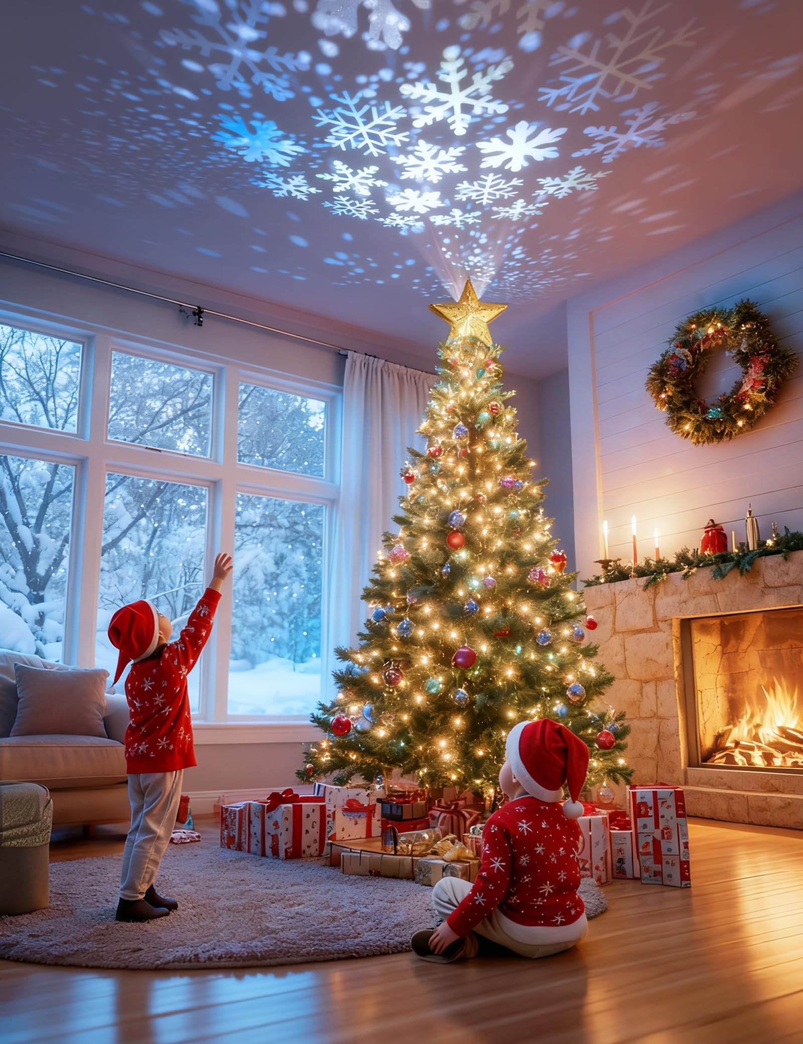 DG-Direct Christmas Tree Topper Lighted Star [Gold],3D Hollow Sparkling Star Christmas Tree Topper with Rotating Magic Cool White Snowflake Projector for Christmas Tree Ornament (Gold) - Medaid International