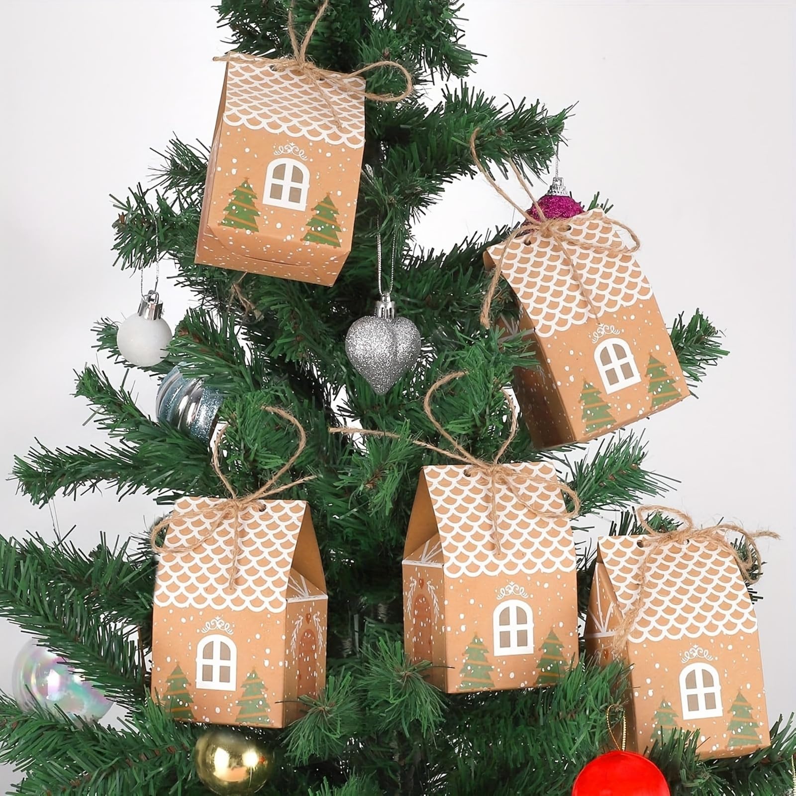 24PCS Christmas Cow Paper Boxes - Mini House Shaped Gift Bags | Party Favors, Wedding Favor Boxes | Winter Christmas New Year Gifts, Festive Essentials - Medaid International