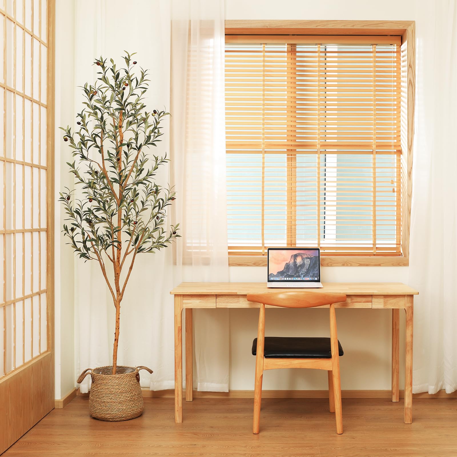 Kazeila Artificial Olive Tree 6FT Tall Faux Silk Plant for Home Office Decor Indoor Fake Potted Tree with Wood Branches and Fruits - Medaid International