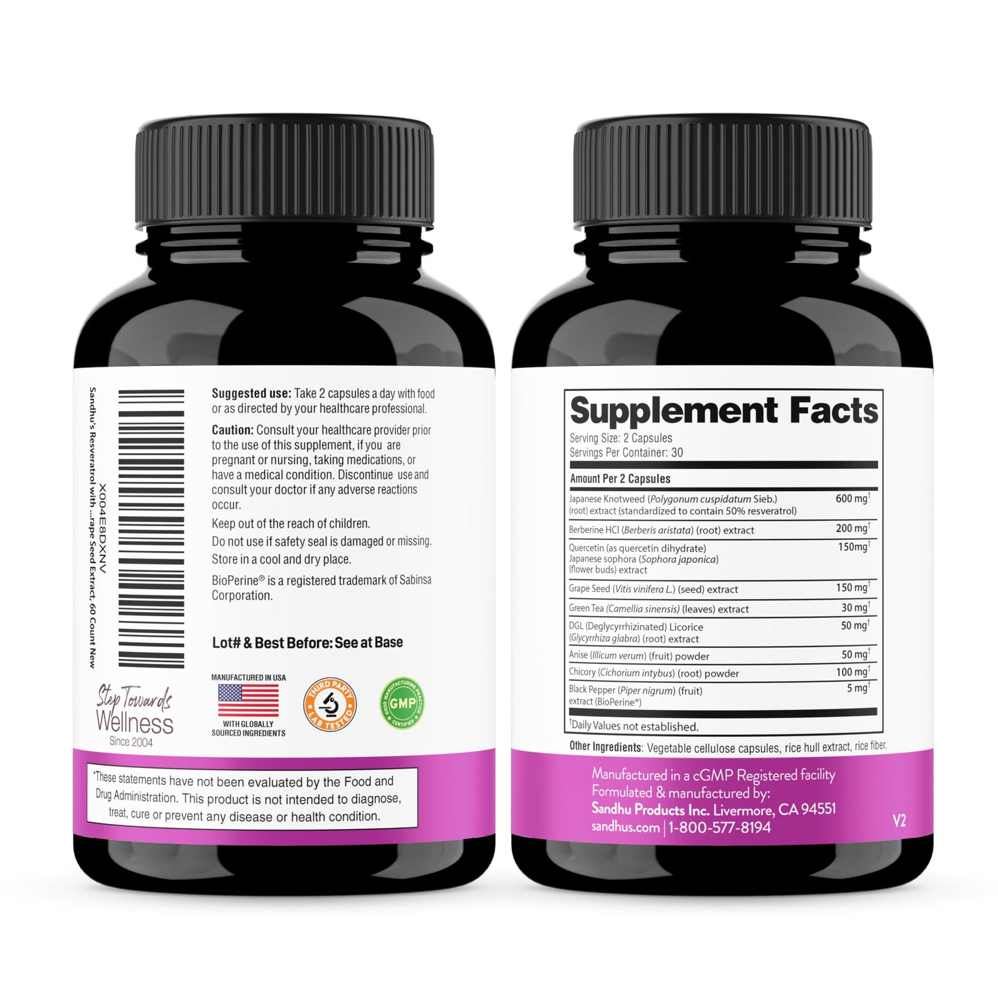 Sandhu's Resveratrol with Berberine for Gut Health | Digestive Supplement for Women & Men | Green Tea, Star Anise, DGL, Grape Seed Extract & Quercetin | Eases Bloating | 60 Capsules (Pack of 1) - Medaid International