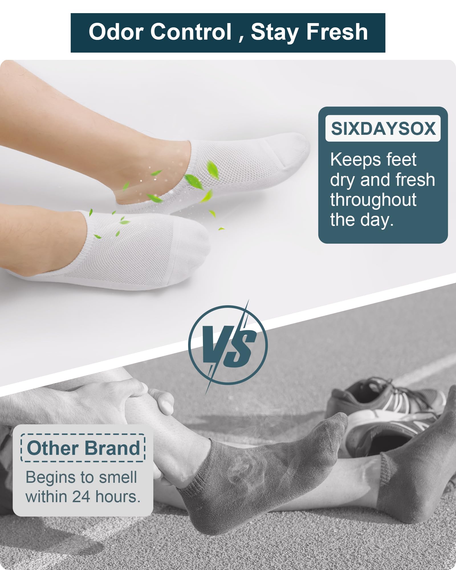 SIXDAYSOX No Show Socks for Men 8 pack Cotton Thin Low Cut Non Slip for Loafer Flats Sneakers (Anti Odor -8 Pure White, Shoe Size:12-15) - Medaid International