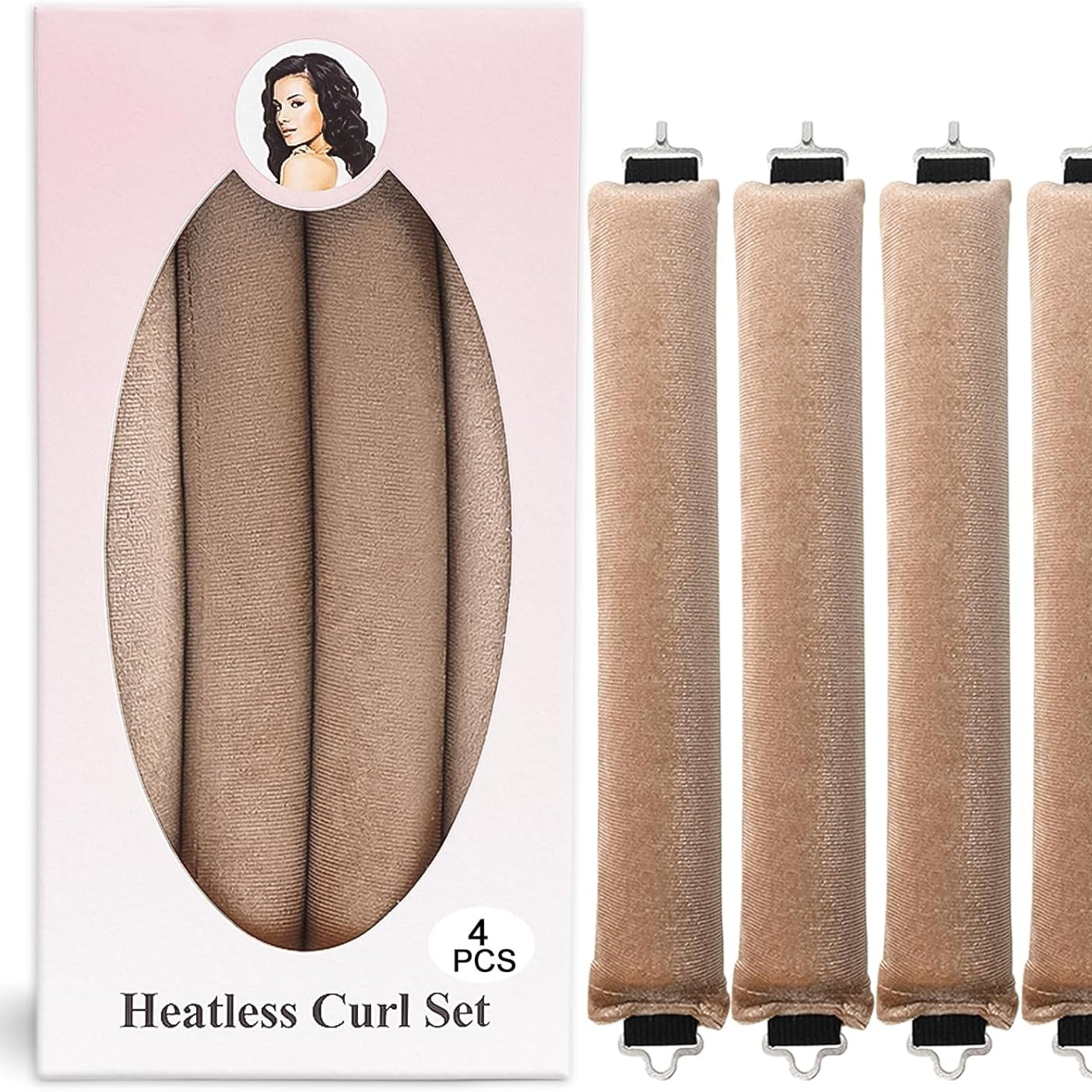 Heatless Hair Curler Overnight Curls Blowout Rods Headband No Heat Curlers to Sleep in Large Rods Hair Rollers Blowout Look for Short Hair Styling Tools Silk Hair Wrap Curling Set (Black, Regular) - 4 pcs - Medaid International