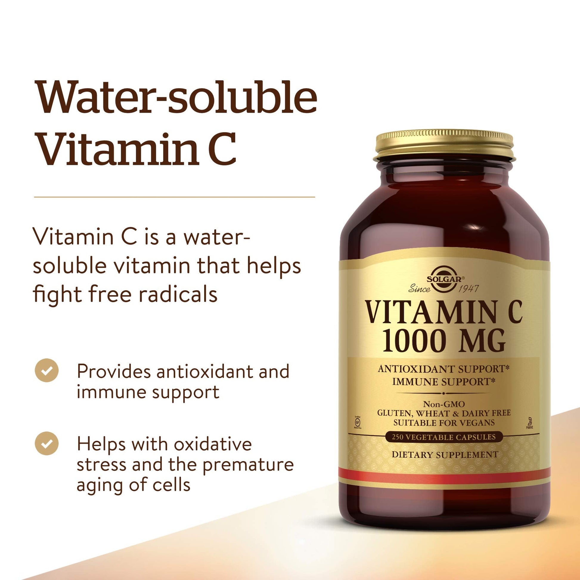 Solgar Vitamin C 1000 mg, 250 Vegetable Capsules - Antioxidant & Immune Support - Overall Health - Healthy Skin & Joints - Bioflavonoids Supplement - Non GMO, Vegan, Gluten No, Kosher - 250 Servings - Medaid International