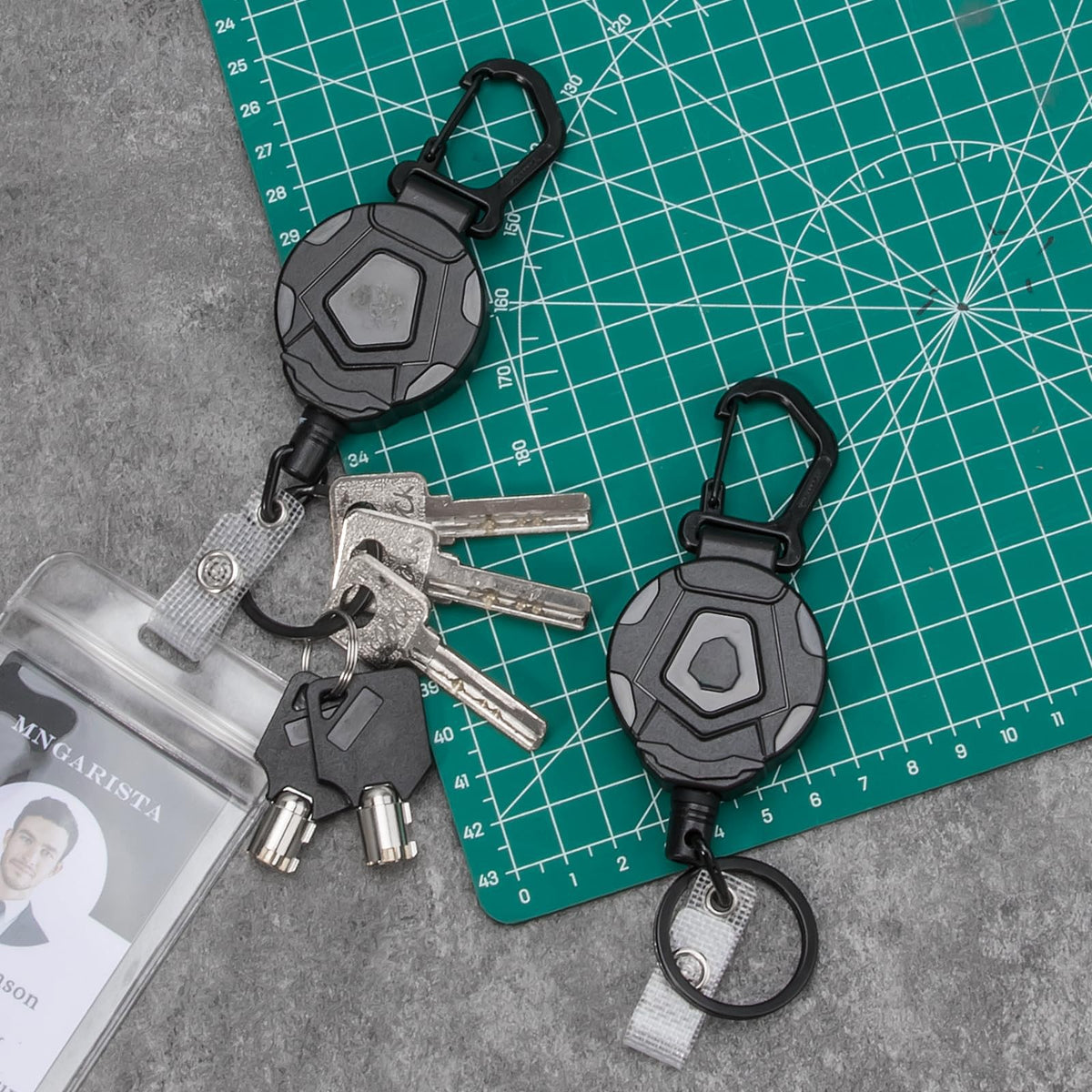 KASTWAVE Retractable Keychain, Heavy Duty Carabiner Badge Holder, Tactical ID Badge Reel with 31.5¡± Steel Retractable Cord, 8.0 oz 2 Pack