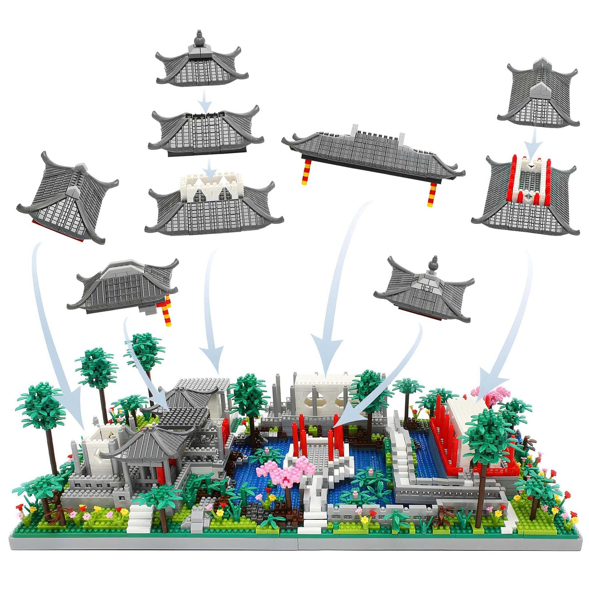 KASTWAVE Mini Chinese Architecture of Suzhou Garden with Cherry Blossom Tree Building Blocks Set, Botanical Collection Building Set for Adults, 14+ Teens (3888 Pcs)