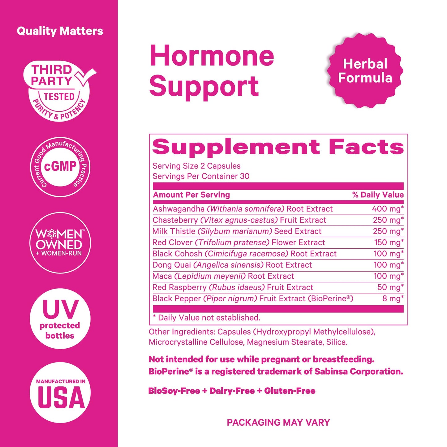Pink Stork Ashwagandha, Maca Root & Black Cohosh Natural Perimenopause & Hormone Balance Supplement for Women – Mood, Stress, Adrenal, & Cortisol Support - 60 Capsules - Medaid International