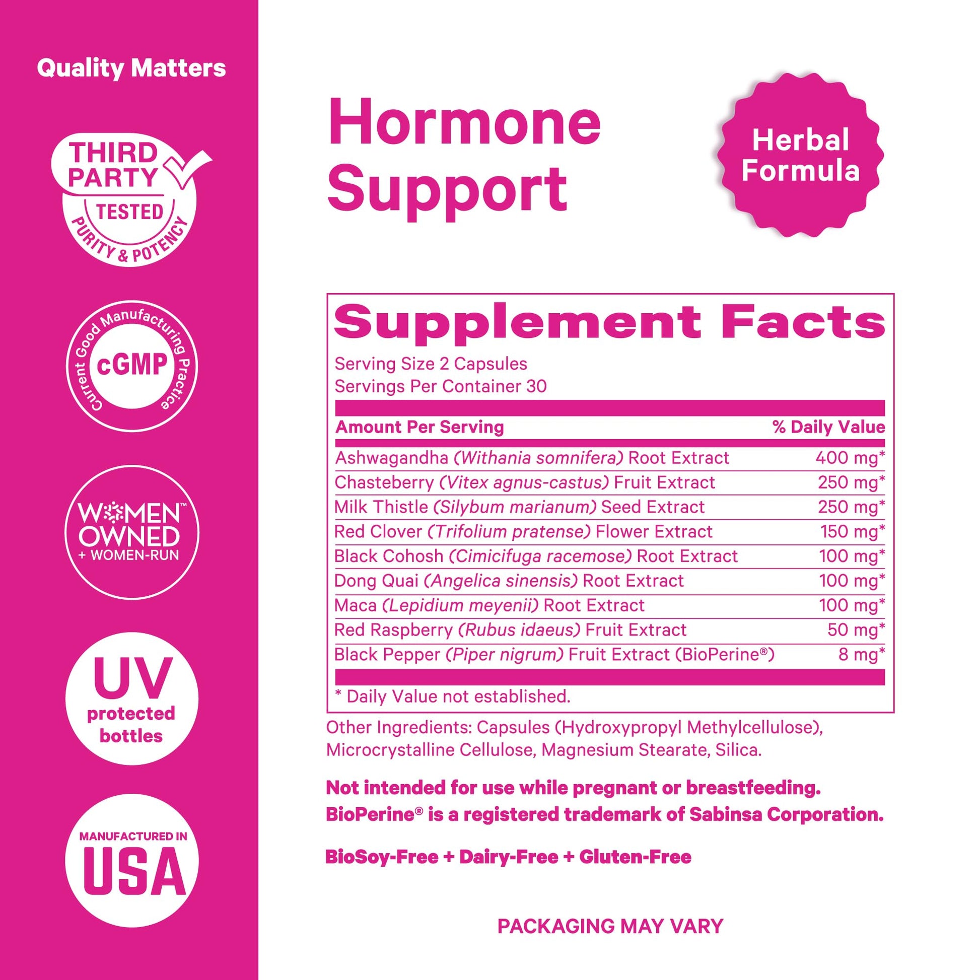 Pink Stork Ashwagandha, Maca Root & Black Cohosh Natural Perimenopause & Hormone Balance Supplement for Women – Mood, Stress, Adrenal, & Cortisol Support - 60 Capsules - Medaid International