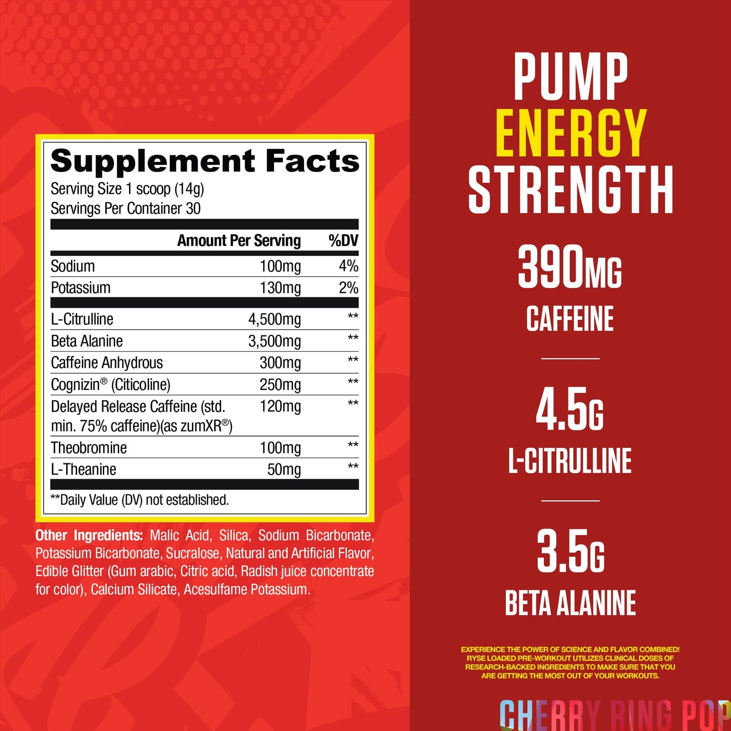 RYSE Loaded Pre Workout Powder - Ring Pop Cherry - Daily Pre-Workout for Men & Women with 325mg Caffeine, Beta Alanine, and Citrulline for Pump, Focus, and Energy - 30 Servings - Medaid International