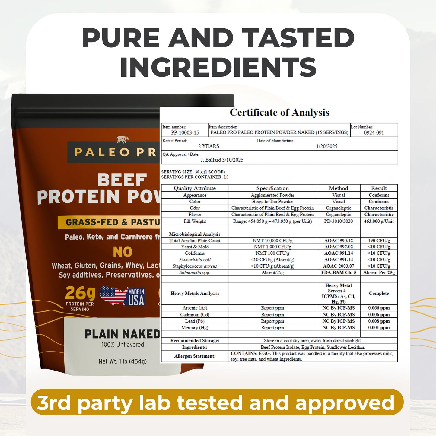PaleoPro Protein Powder Grass-Fed, Pastured, Cage-Free Protein | Gluten & Dairy Free. No Sugar, Soy, Grains or Net Carbs | Paleo & Keto Friendly - 15 Servings (16 oz, Plain) - Medaid International