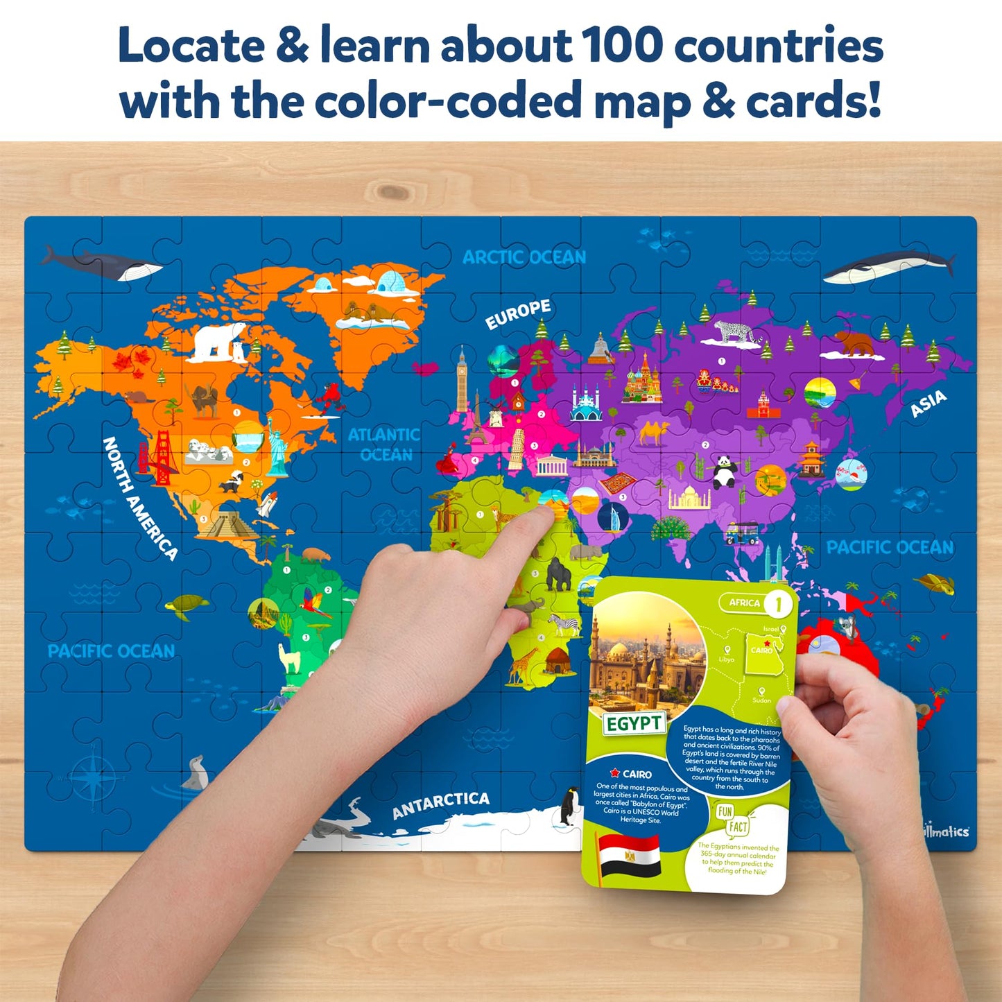 Skillmatics World Map Puzzle - 96 Piece Jigsaw Puzzle, Educational Toy, Geography for Kids, 400+ Facts, Gifts for Boys & Girls Ages 6 to 12 - Medaid International
