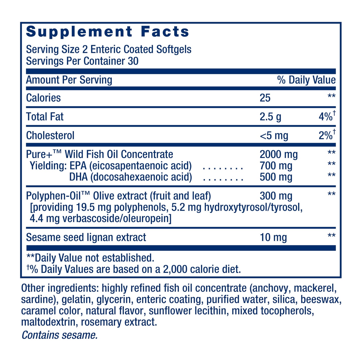 Life Extension Super Omega-3 EPA/DHA Fish Oil, Sesame Lignans & Olive Extract – Heart Health, Brain Health, Inflammation Health Support, Gluten-Free, Enteric-Coated, Non-GMO, 60 Softgels - Medaid International