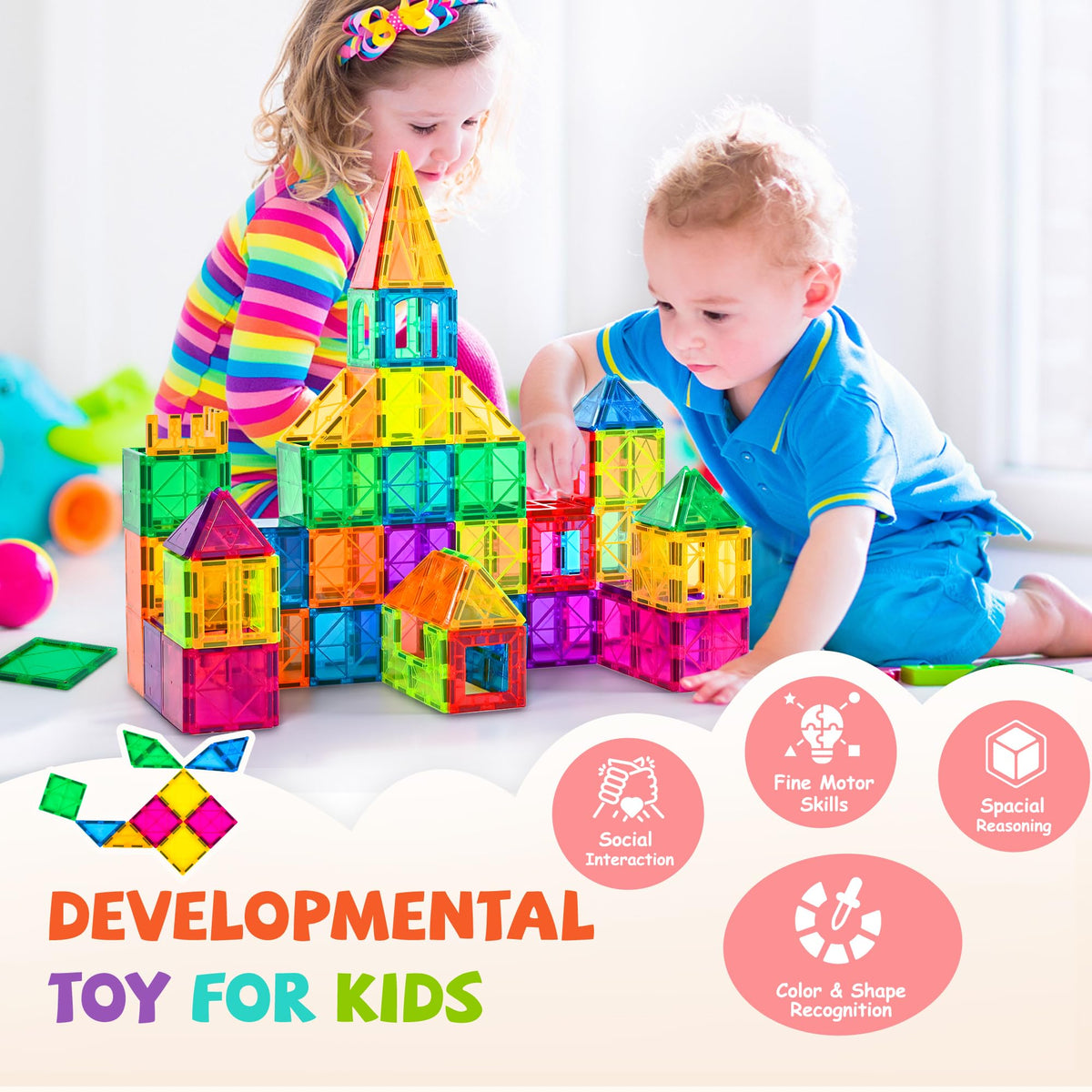 cossy 120Pcs Magnetic Tiles Magnetic 3D Building Blocks Set Educational Construction Toys for 3+ Year Kids with Educational Toys, Recreational, Conventional