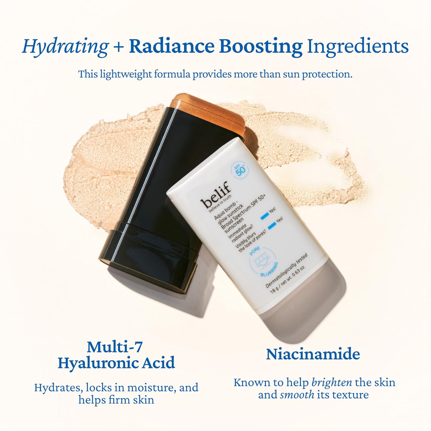belif Aqua Bomb Niacinamide Sunscreen Stick SPF 50+ PA++++ – Korean Sunstick for Face with Hyaluronic Acid, No White Cast, Lightweight Velvet Finish, Daily UV Protection, Semi-Matte Glow, 0.63 oz - Medaid International