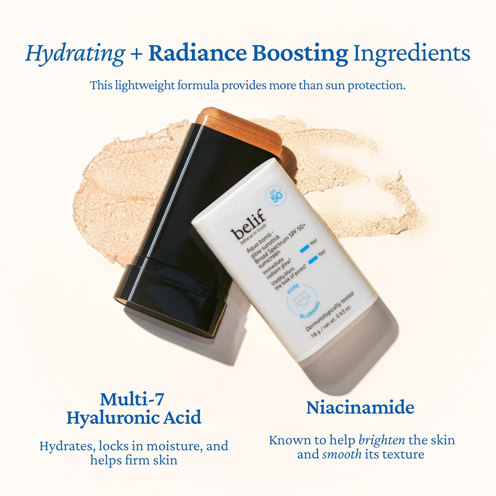 belif Aqua Bomb Niacinamide Sunscreen Stick SPF 50+ PA++++ – Korean Sunstick for Face with Hyaluronic Acid, No White Cast, Lightweight Velvet Finish, Daily UV Protection, Semi-Matte Glow, 0.63 oz - Medaid International