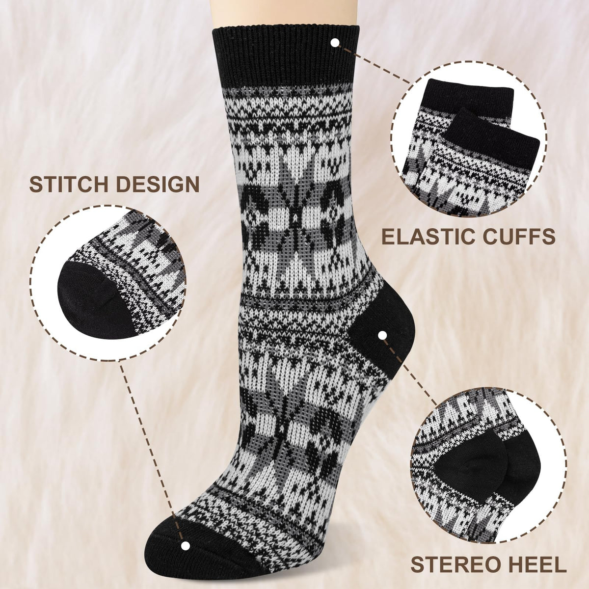 TERRIFI 5 Pairs Womens Thermal Socks, 4-8 Size Knitting Ladies Socks, Soft Warm Socks for Women, Multicoloured for Home