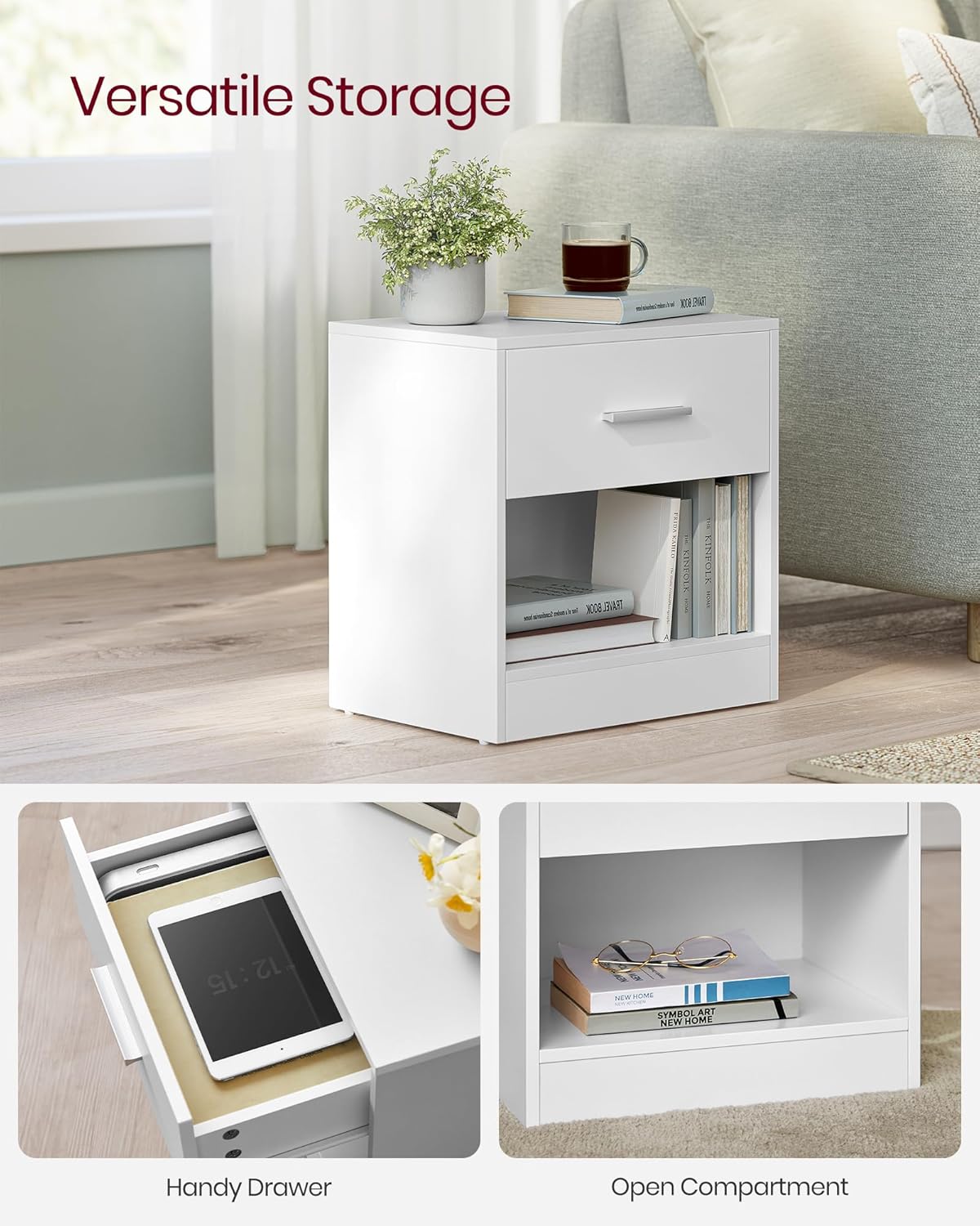 VASAGLE Set of 2 Bedside Table LET619T14