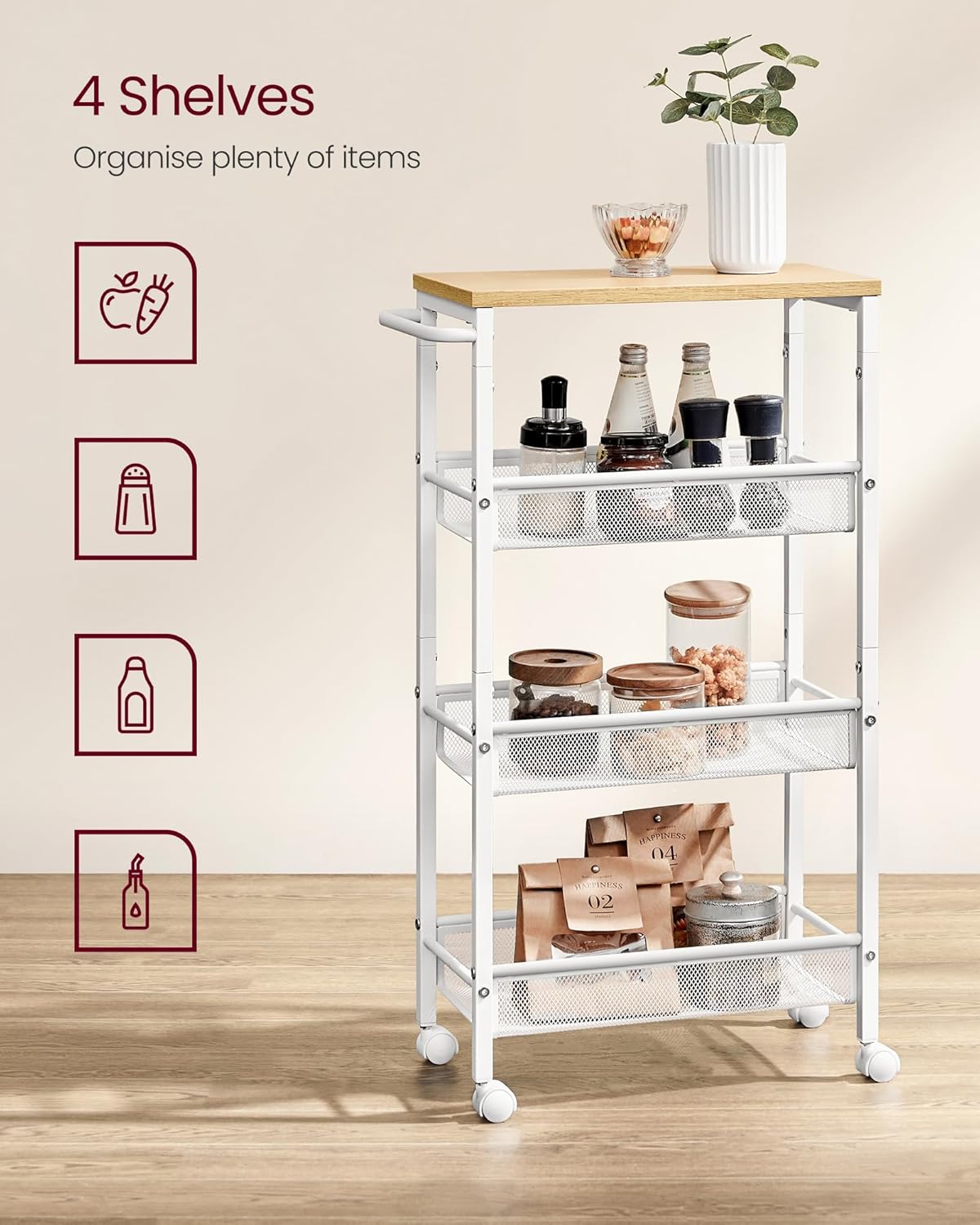 VASAGLE 4-Tier Trolley LRC033W09