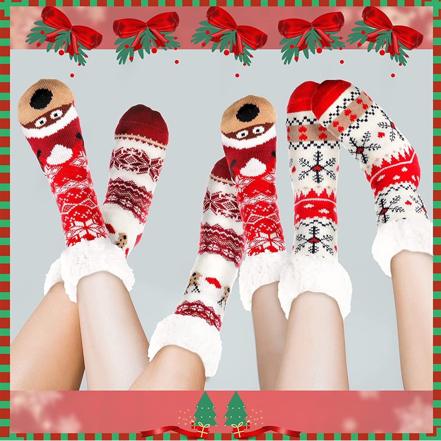Sintege 3 Pairs Women Christmas Slipper Socks Winter Soft Warm Fuzzy Plush Cozy Fleece Lined Non Slip Christmas Socks Gifts(Cute Style) - Medaid International