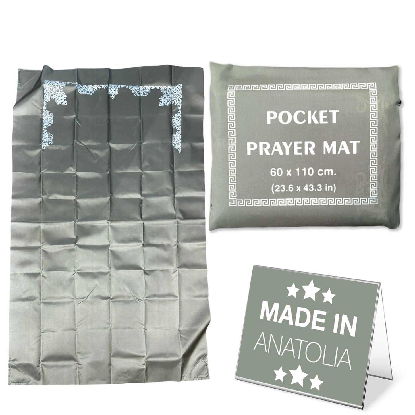 Portable Travel Praying Mat,23.6 in x 43.3 in Muslim Prayer Rug, Foldable Prayer Mat, Pocket Size Waterproof Praying Mat with Iron Corners, Ramadan Eid Gift, Grey - Medaid International