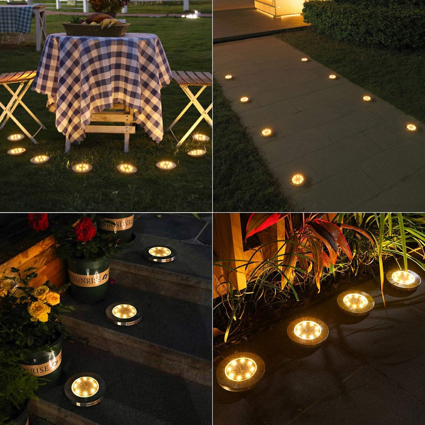 BrizLabs - Solar Ground Lights with 8 Bright LEDs, 600mAh Battery, 8-10 Hours Runtime
