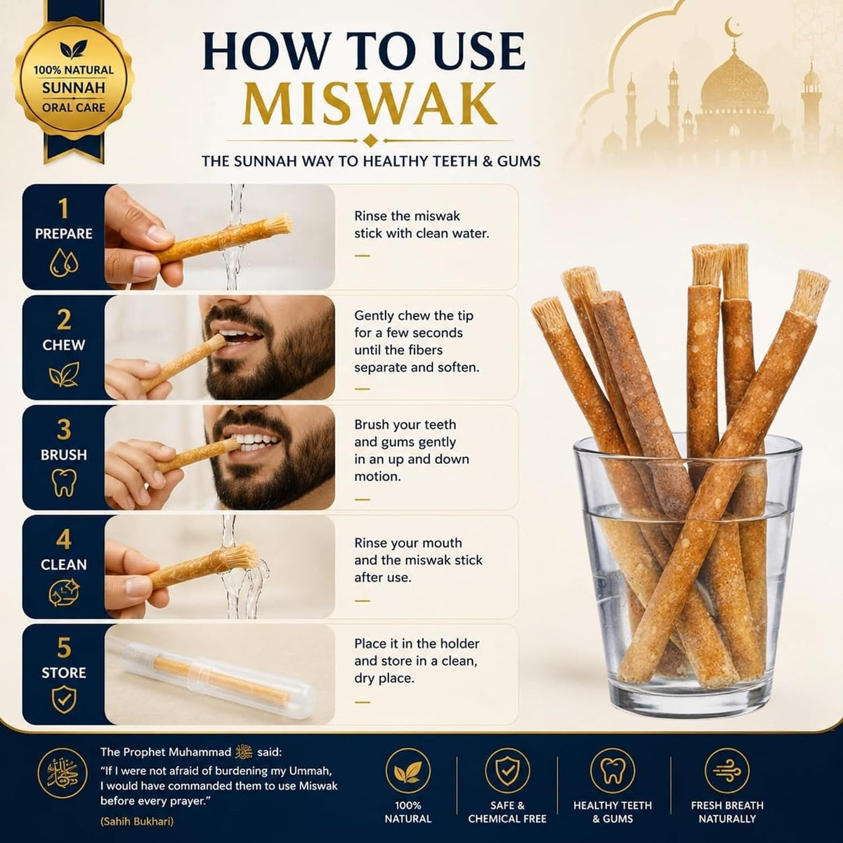 Pack of 5 Authentic Miswak Sticks