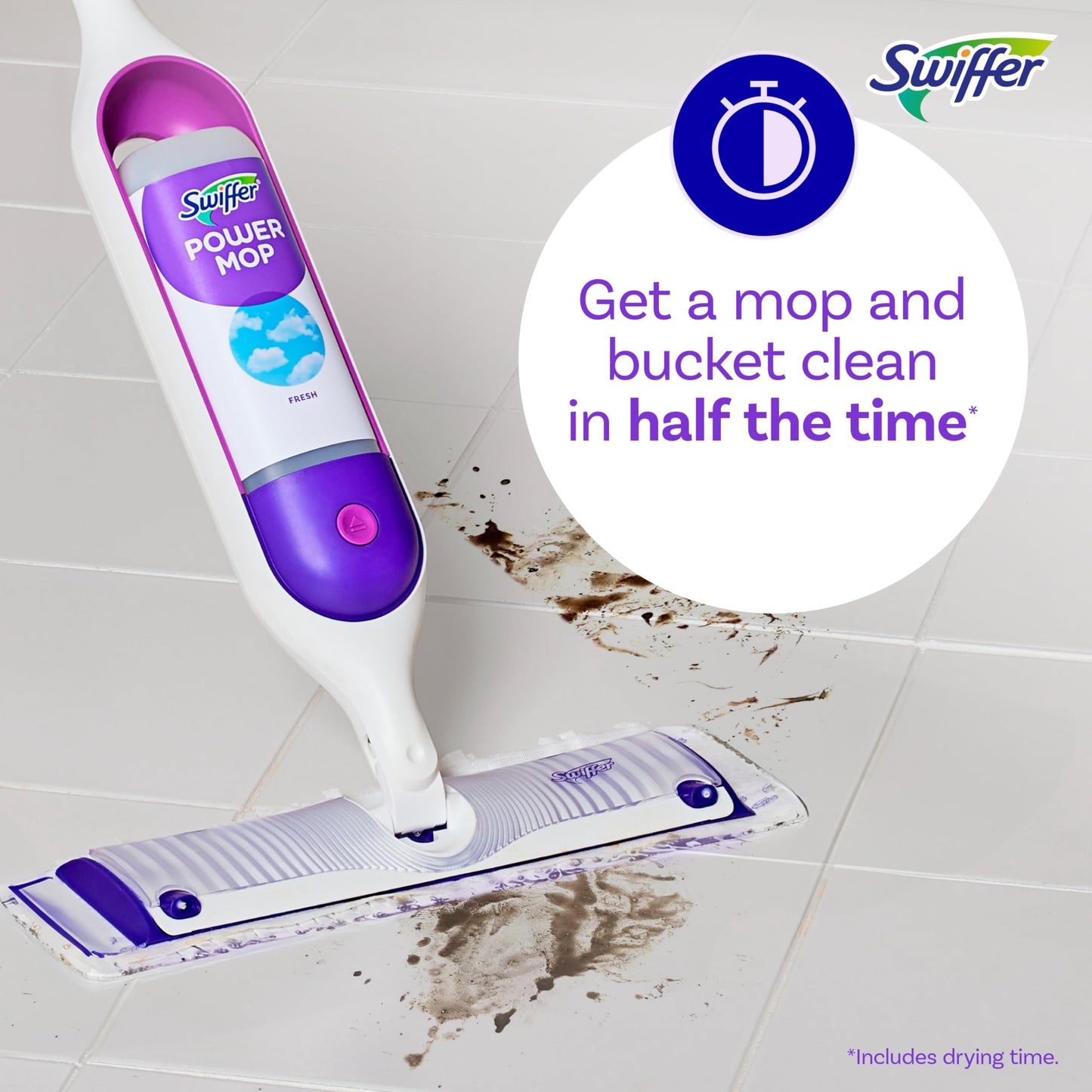 Swiffer PowerMop Multi-Surface Mop Kit for Floor Cleaning, Includes PowerMop, 2 Mopping Pad Refills, 1 Cleaning Solution with Fresh Scent and 2 Batteries - Medaid International