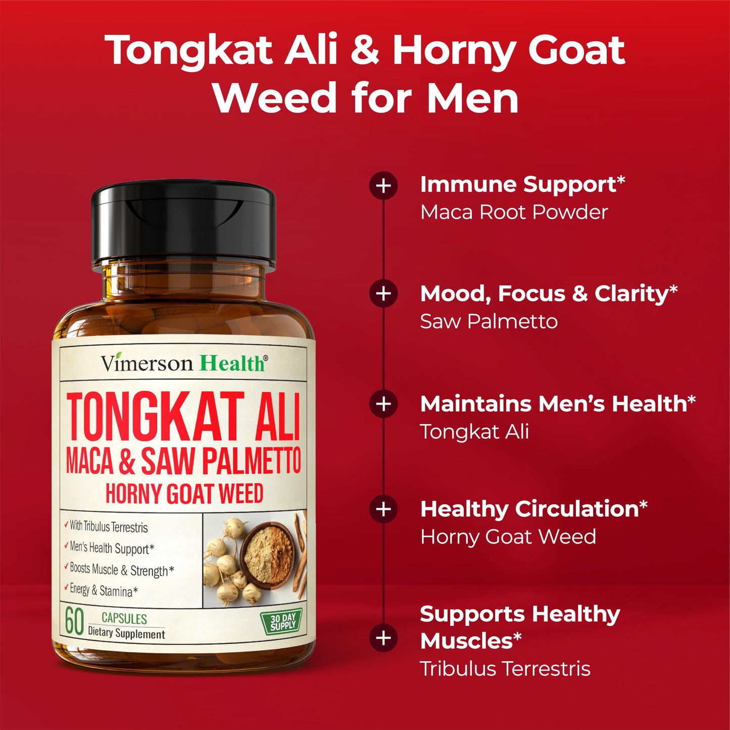 HornyGoatWeed for Men (1000mg per Serving) – Male Enhancing Supplement w/ Maca Root, Tongkat Ali, Saw Palmetto, Panax Ginseng, Tribulus Terrestris & L-Arginine for Energy, Drive & Strength - Medaid International