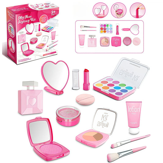 kids makeup kit toys for girl with Mirror,Laptop Design,Toddler/Kids Makeup Set toy,Non-toxic Birthday Gifts for 3 4 5 6 7 8 9 10Years Old Girls,11pcs(Not Real Makeup) (Pink)