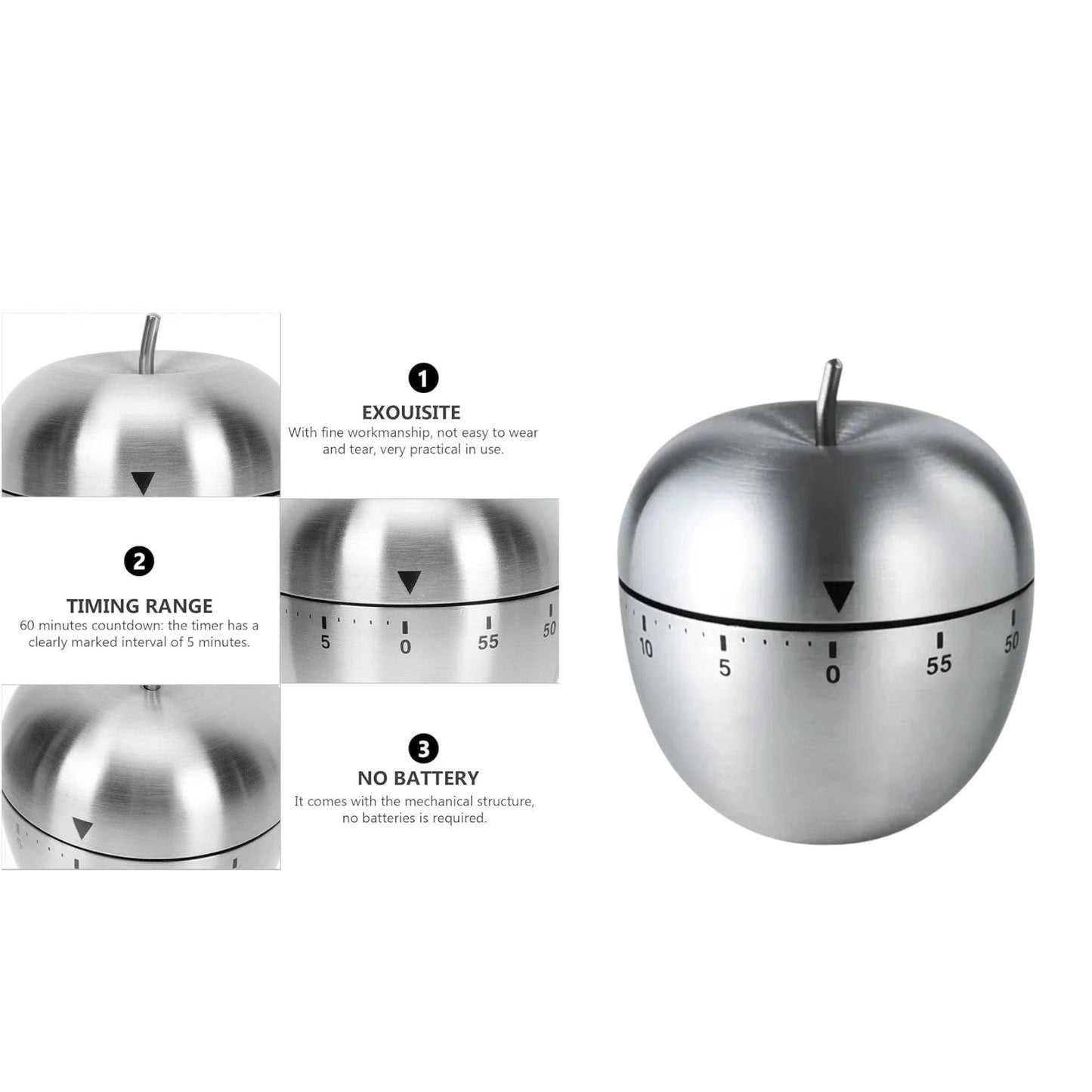Apple Shaped Stainless Steel Kitchen Timer
