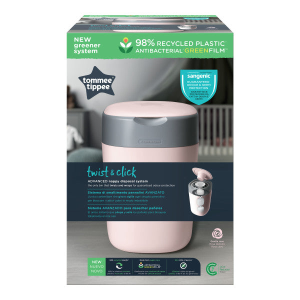 Twist and Click Nappy Bin, Includes 1x Refill Cassette - Pink
