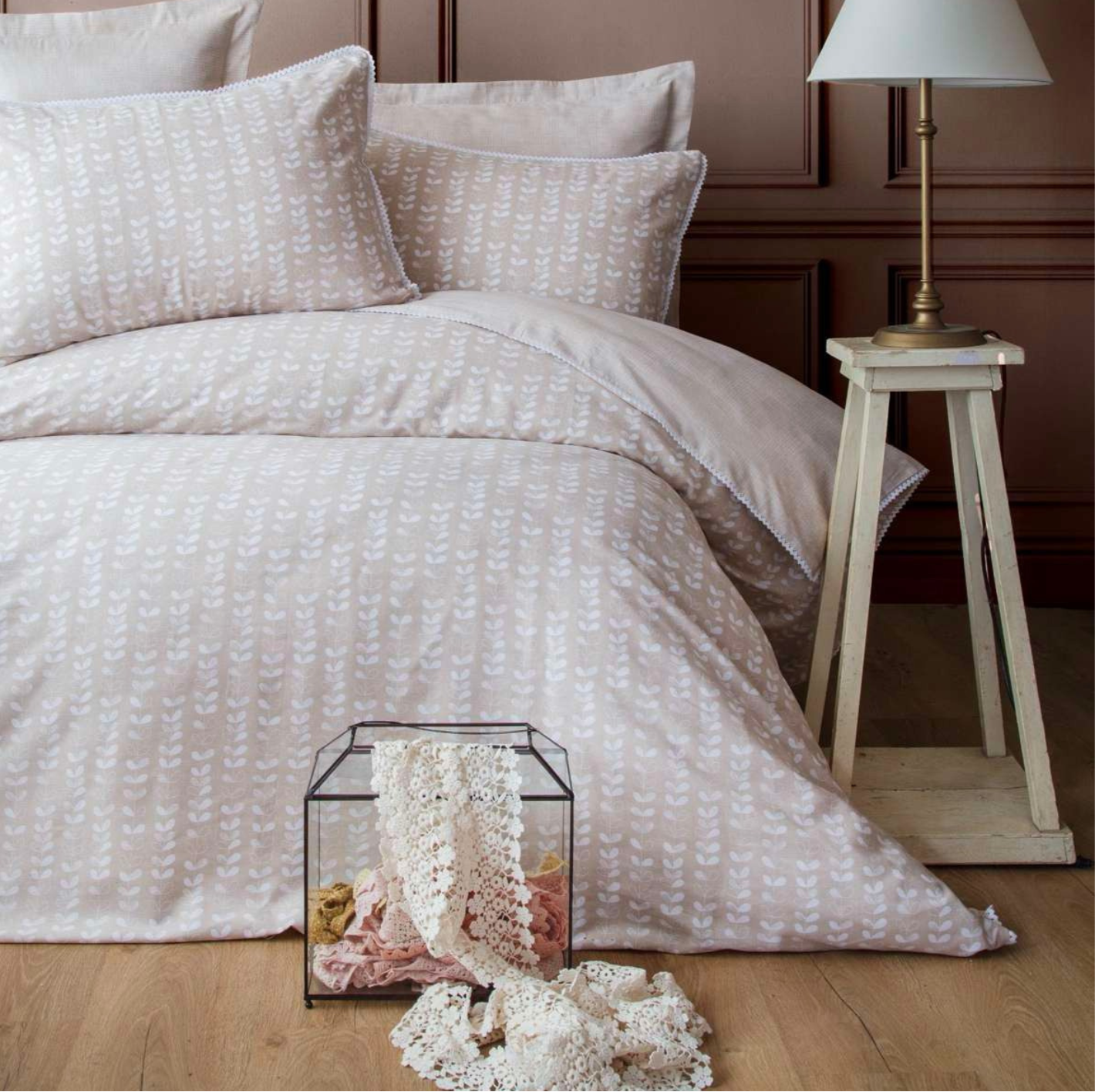 DOUBLE CREPE DUVET COVER SET NANCY BEIGE