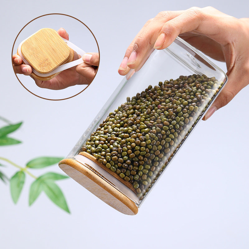 Clear Borosilicate Glass Storage Jar With Bamboo Lid 350-ml #XZ-F0003