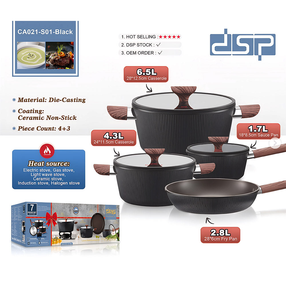 DSP CA021-S01 𝑴𝒂𝒔𝒕𝒆𝒓𝒑𝒊𝒆𝒄𝒆 𝑪𝒐𝒐𝒌𝒘𝒂𝒓𝒆 Set of 7-Pcs Black
