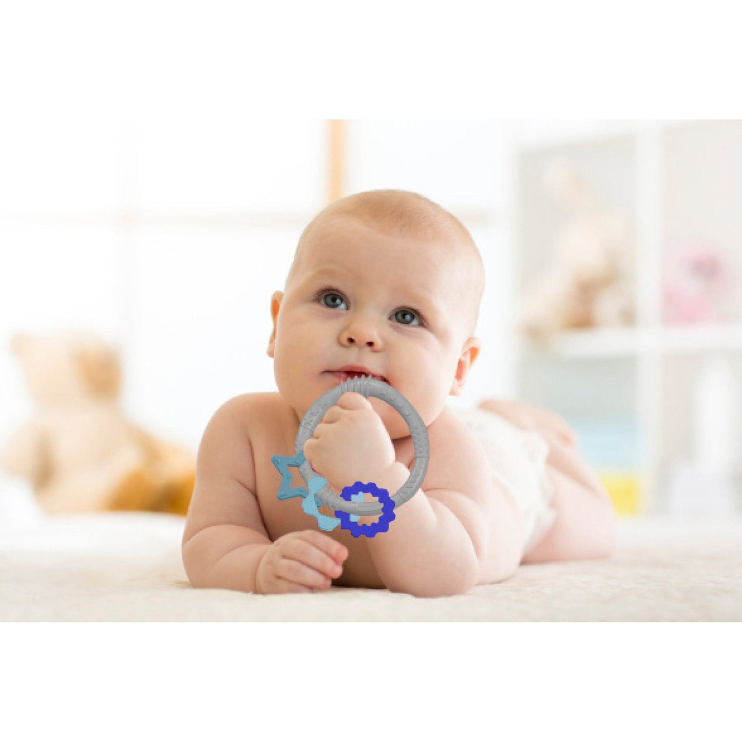 Babyjem Silicone Ring Teether Blue, Textured Relief Toy