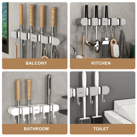 Multifunctional Mop Holder (2 clips and 3 hooks)